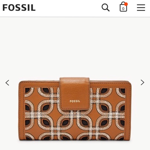 Fossil RGID Logan Wallet Brown Embroidered New